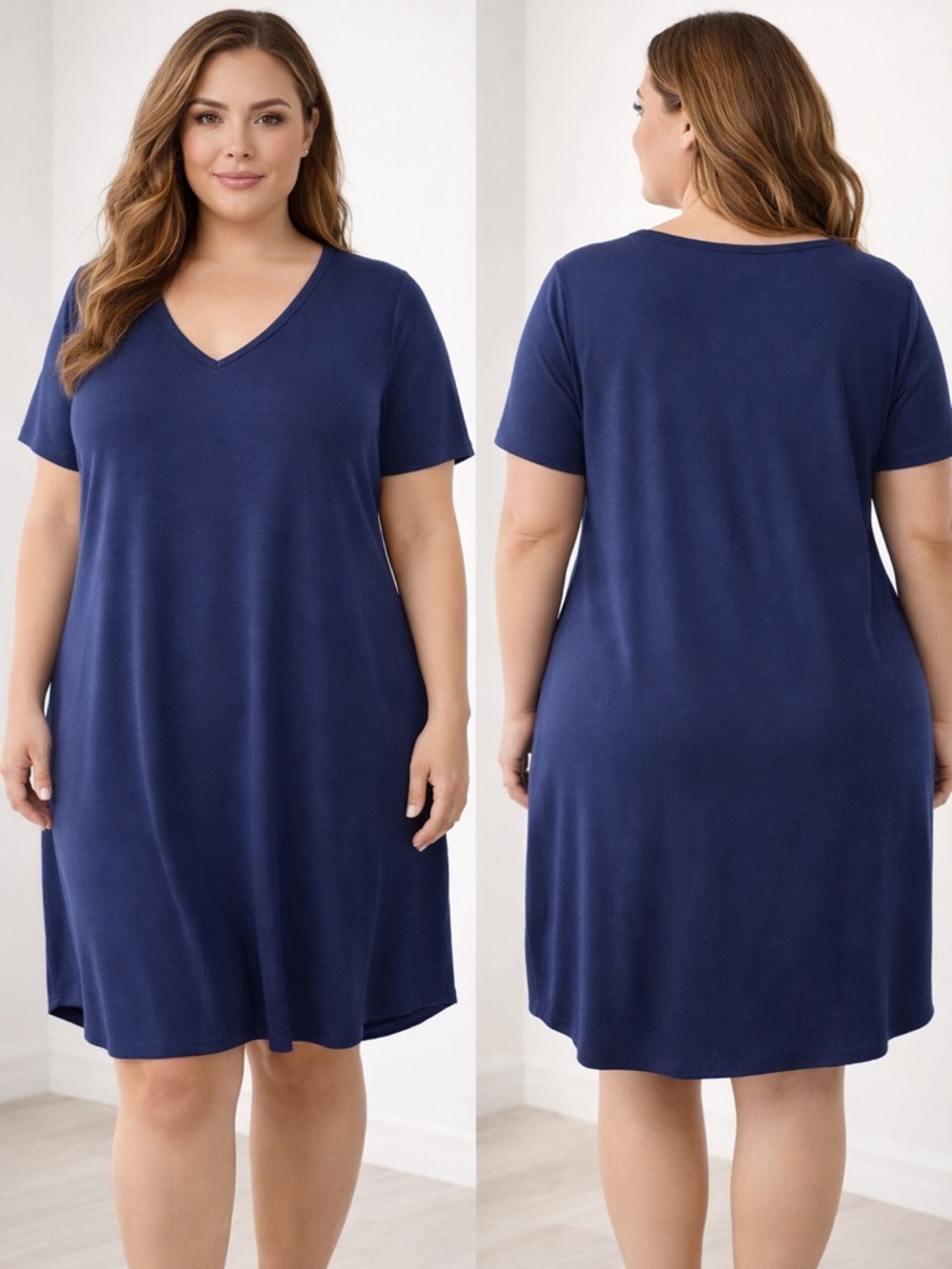 Torrid Size 0 Navy T-Shirt Dress V-Neck Casual Soft Stretch Knee Length